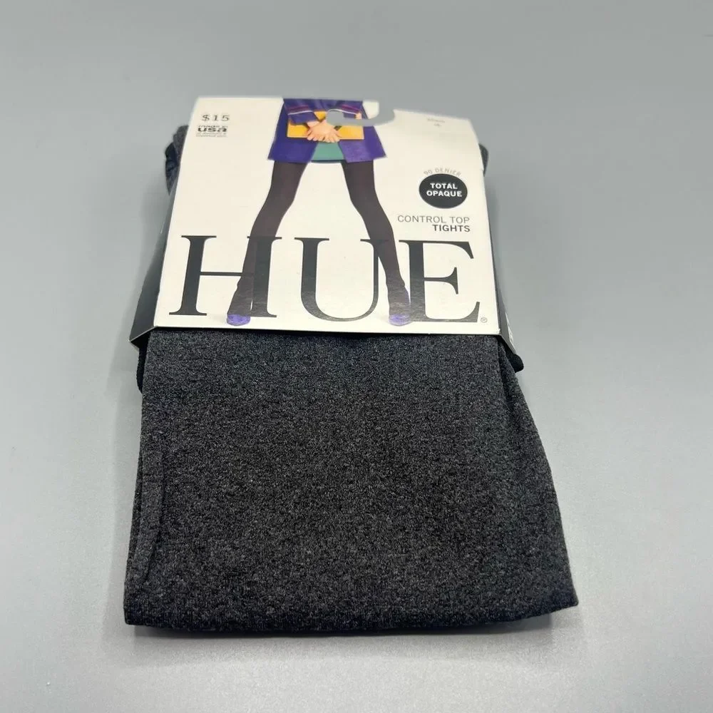 HUE Women’s Total Opaque Control Top Tights Graphite Heather Size 4
